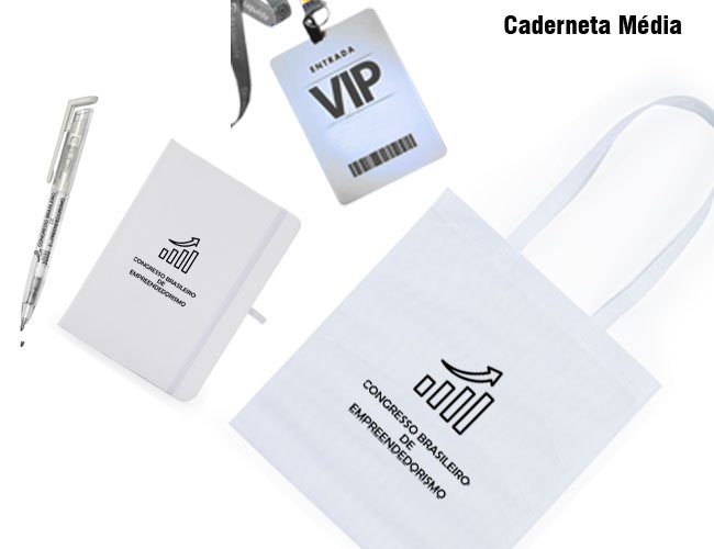 KIT MOLESKINE, SACOLA, CANETA, CORDO E CREDENCIAL PERSONALIZADO